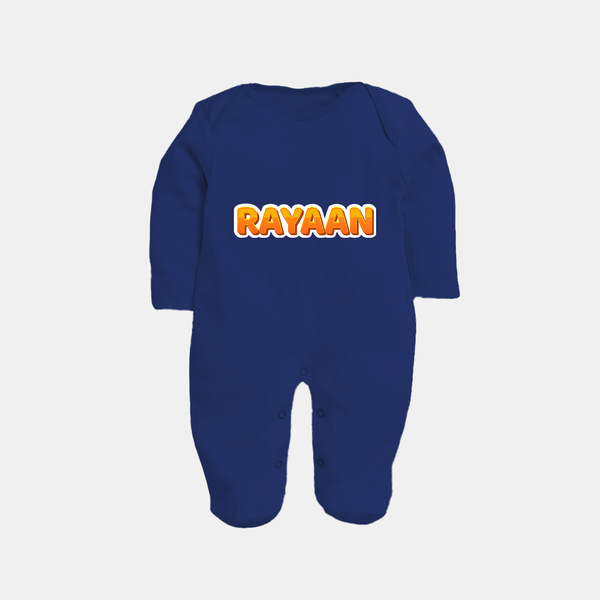 Made for Me Sleep Suit / Full Sleeve Bodysuit | Personalized with Baby's Name - NAVY BLUE - New Born (Chest 7.5")