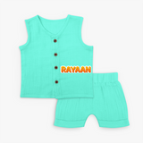 Elegant Baby Name Printed Jabla Sets for Babies - AQUA GREEN - 0 - 3 Months Old (Chest 9.8")