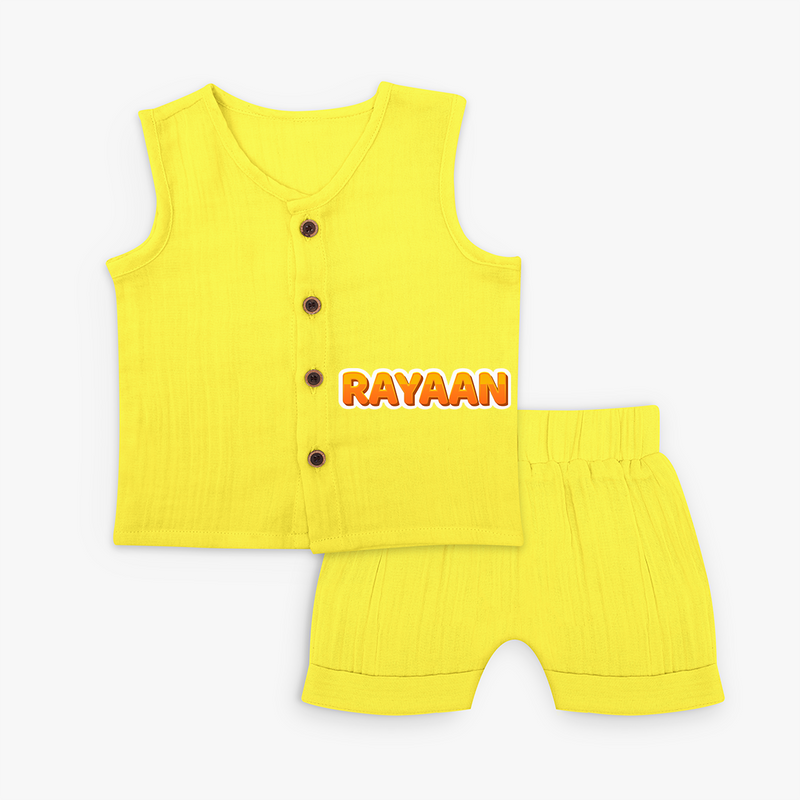 Elegant Baby Name Printed Jabla Sets for Babies - YELLOW - 0 - 3 Months Old (Chest 9.8")