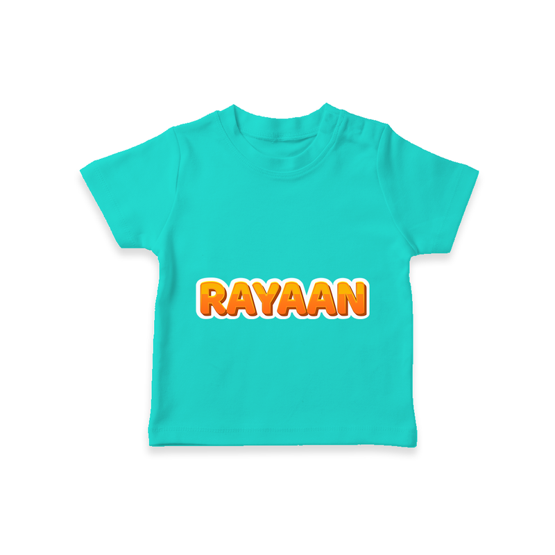 Elegant Baby Name Printed T-Shirt for Babies - TEAL - 0-5 Months Old (Chest 17")