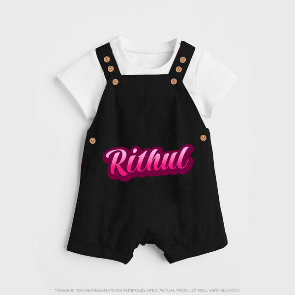 Tiny Name Big Style | Personalized Dungaree Set for Babies - BLACK - 0 - 5 Months Old (Chest 18")
