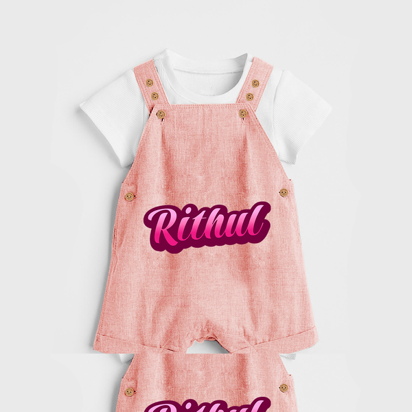 Tiny Name Big Style | Personalized Dungaree Set for Babies - PEACH - 0 - 5 Months Old (Chest 18")