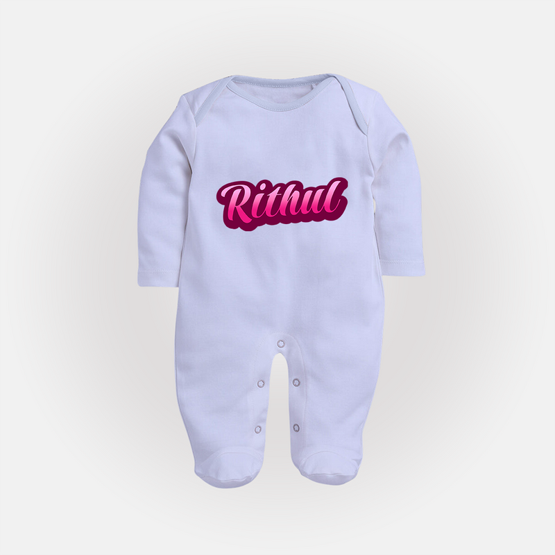 Tiny Name Big Style | Personalized Sleep Suit / Full Sleeve Bodysuit for Babies - BABY BLUE - New Born (Chest 7.5")