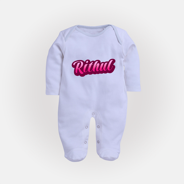 Tiny Name Big Style | Personalized Sleep Suit / Full Sleeve Bodysuit for Babies - BABY BLUE - New Born (Chest 7.5")
