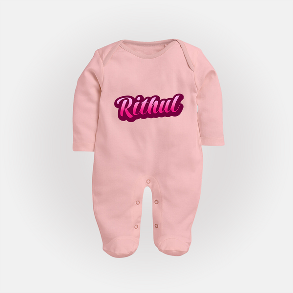 Tiny Name Big Style | Personalized Sleep Suit / Full Sleeve Bodysuit for Babies - BABY PINK - New Born (Chest 7.5")