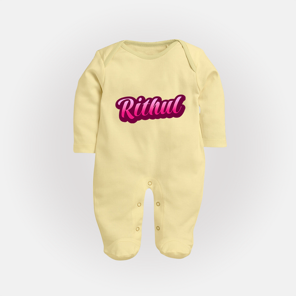 Tiny Name Big Style | Personalized Sleep Suit / Full Sleeve Bodysuit for Babies - PASTEL YELLOW - New Born (Chest 7.5")