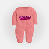 Tiny Name Big Style | Personalized Sleep Suit / Full Sleeve Bodysuit for Babies - PEACH - New Born (Chest 7.5")