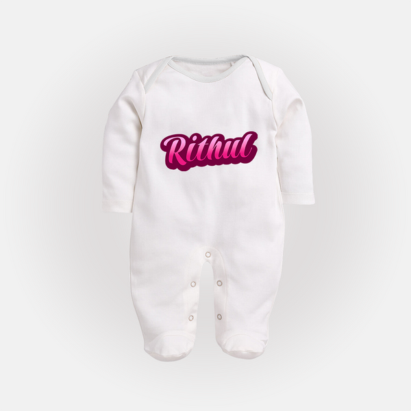Tiny Name Big Style | Personalized Sleep Suit / Full Sleeve Bodysuit for Babies - WHITE - New Born (Chest 7.5")