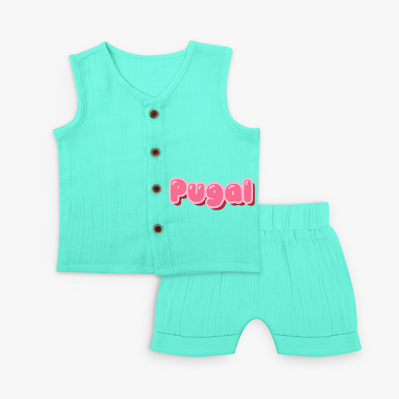 Delightful Custom Name Printed Jabla Sets for Babies - AQUA GREEN - 0 - 3 Months Old (Chest 9.8")