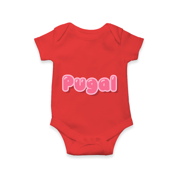 Delightful Custom Name Printed Romper for Babies - RED - 0 - 3 Months Old (Chest 16")