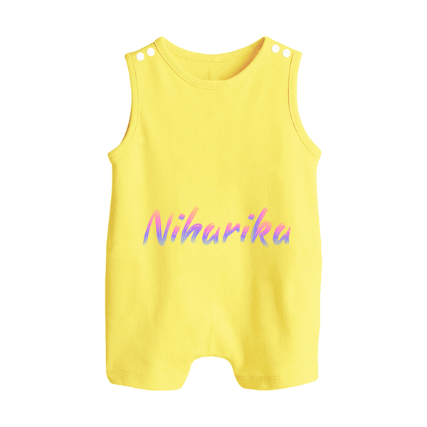 Personalized Name Romper Suit / Sleeveless Romper | Your Baby's Name in Every Stitch - PASTEL YELLOW - 0 - 5 Months Old (Chest 18")