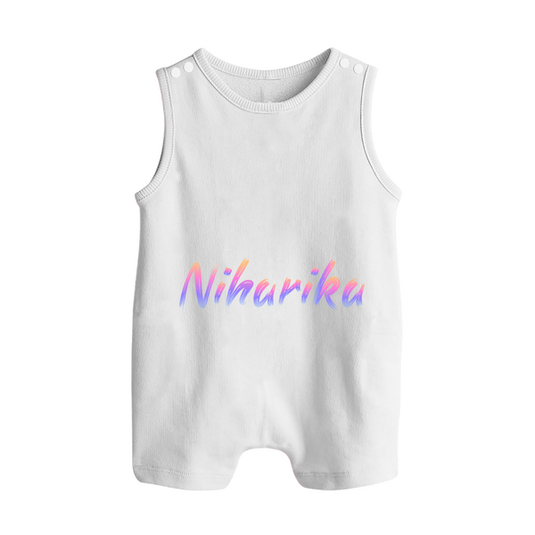 Personalized Name Romper Suit / Sleeveless Romper | Your Baby's Name in Every Stitch - WHITE - 0 - 5 Months Old (Chest 18")