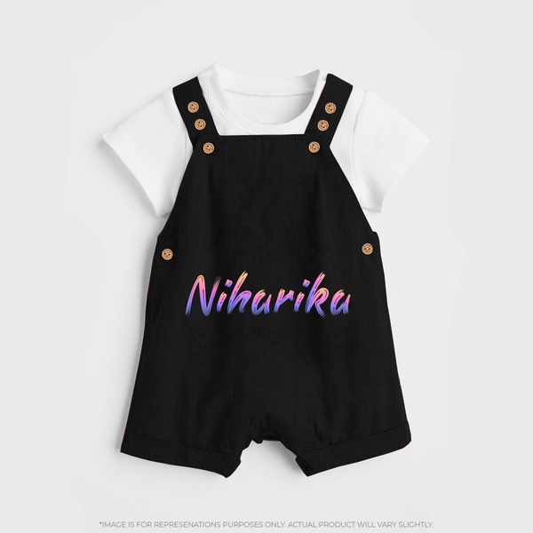 Personalized Name Dungaree Set | Your Baby's Name in Every Stitch - BLACK - 0 - 5 Months Old (Chest 18")