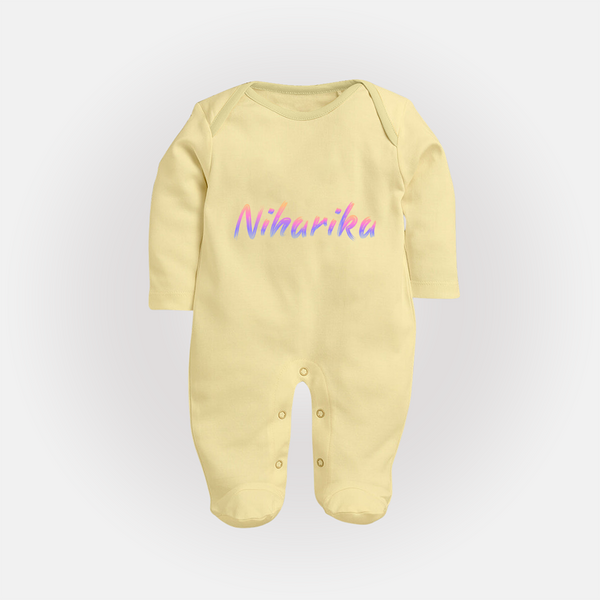 Personalized Name Sleep Suit / Full Sleeve Bodysuit | Your Baby's Name in Every Stitch - PASTEL YELLOW - New Born (Chest 7.5")