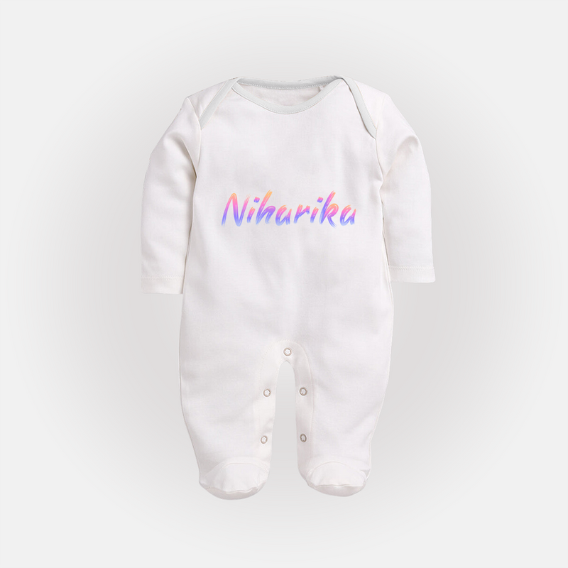 Personalized Name Sleep Suit / Full Sleeve Bodysuit | Your Baby's Name in Every Stitch - WHITE - New Born (Chest 7.5")