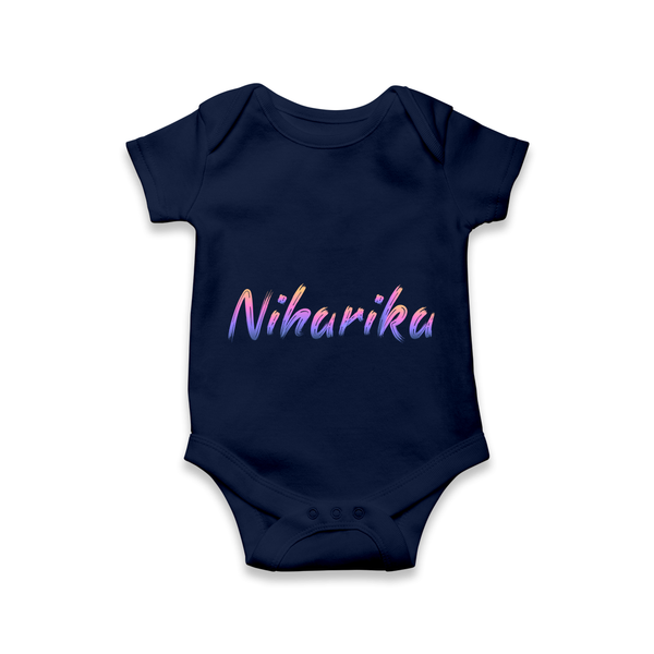Personalized Name Romper / Onesie | Your Baby's Name in Every Stitch - NAVY BLUE - New Born (Chest 14")