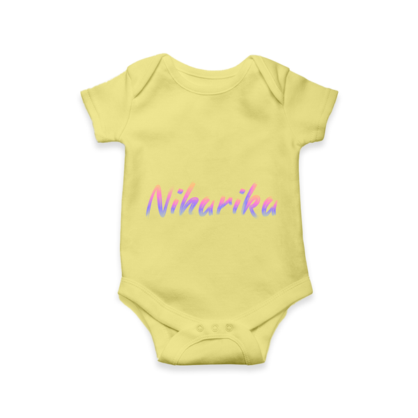 Personalized Name Romper / Onesie | Your Baby's Name in Every Stitch - PASTEL YELLOW - New Born (Chest 14")