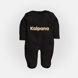 Cutest Sleep Suit / Full Sleeve Bodysuit Ever | Personalized with Your Baby's Name - BLACK - New Born (Chest 7.5")
