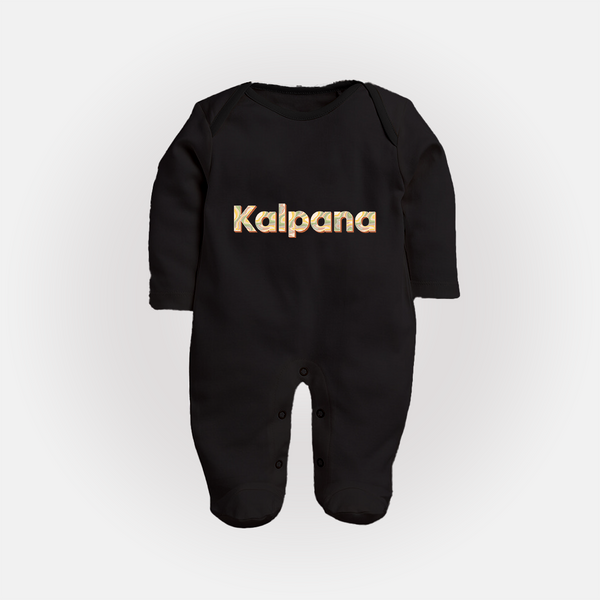 Cutest Sleep Suit / Full Sleeve Bodysuit Ever | Personalized with Your Baby's Name - BLACK - New Born (Chest 7.5")