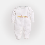 Cutest Sleep Suit / Full Sleeve Bodysuit Ever | Personalized with Your Baby's Name - WHITE - New Born (Chest 7.5")