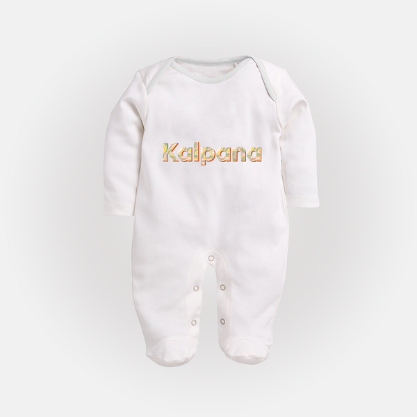 Cutest Sleep Suit / Full Sleeve Bodysuit Ever | Personalized with Your Baby's Name - WHITE - New Born (Chest 7.5")