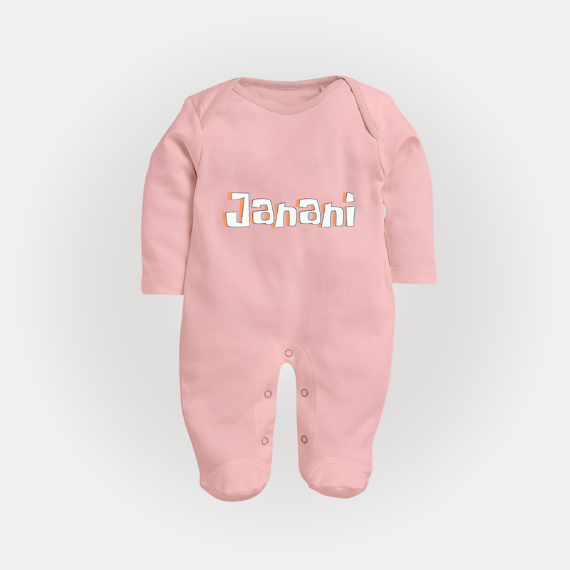 Custom Name Sleep Suit / Full Sleeve Bodysuit | Make It Personal and Adorable - BABY PINK - New Born (Chest 7.5")
