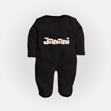 Custom Name Sleep Suit / Full Sleeve Bodysuit | Make It Personal and Adorable - BLACK - New Born (Chest 7.5")