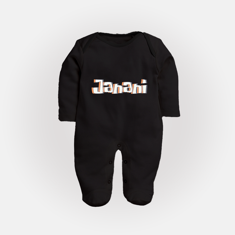 Custom Name Sleep Suit / Full Sleeve Bodysuit | Make It Personal and Adorable - BLACK - New Born (Chest 7.5")