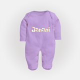 Custom Name Sleep Suit / Full Sleeve Bodysuit | Make It Personal and Adorable - LILAC - New Born (Chest 7.5")