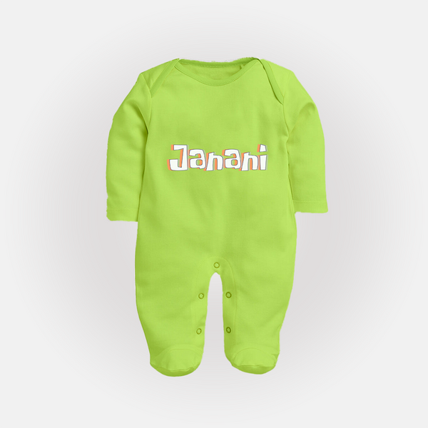 Custom Name Sleep Suit / Full Sleeve Bodysuit | Make It Personal and Adorable - LIME GREEN - New Born (Chest 7.5")