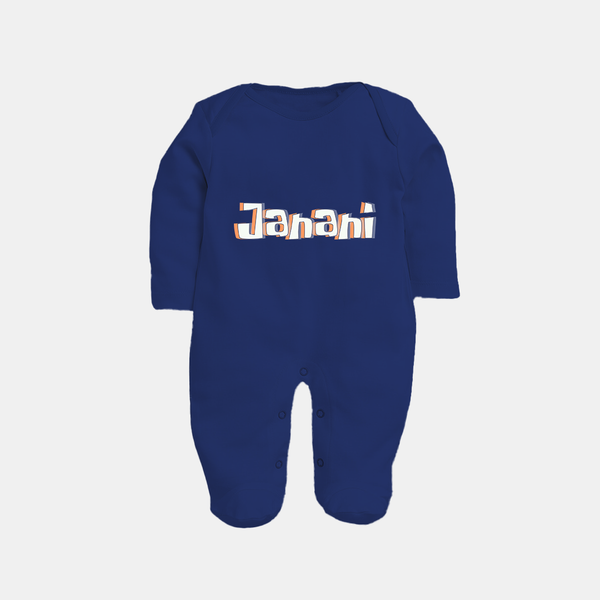 Custom Name Sleep Suit / Full Sleeve Bodysuit | Make It Personal and Adorable - NAVY BLUE - New Born (Chest 7.5")