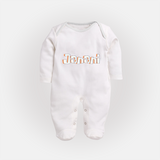 Custom Name Sleep Suit / Full Sleeve Bodysuit | Make It Personal and Adorable - WHITE - New Born (Chest 7.5")