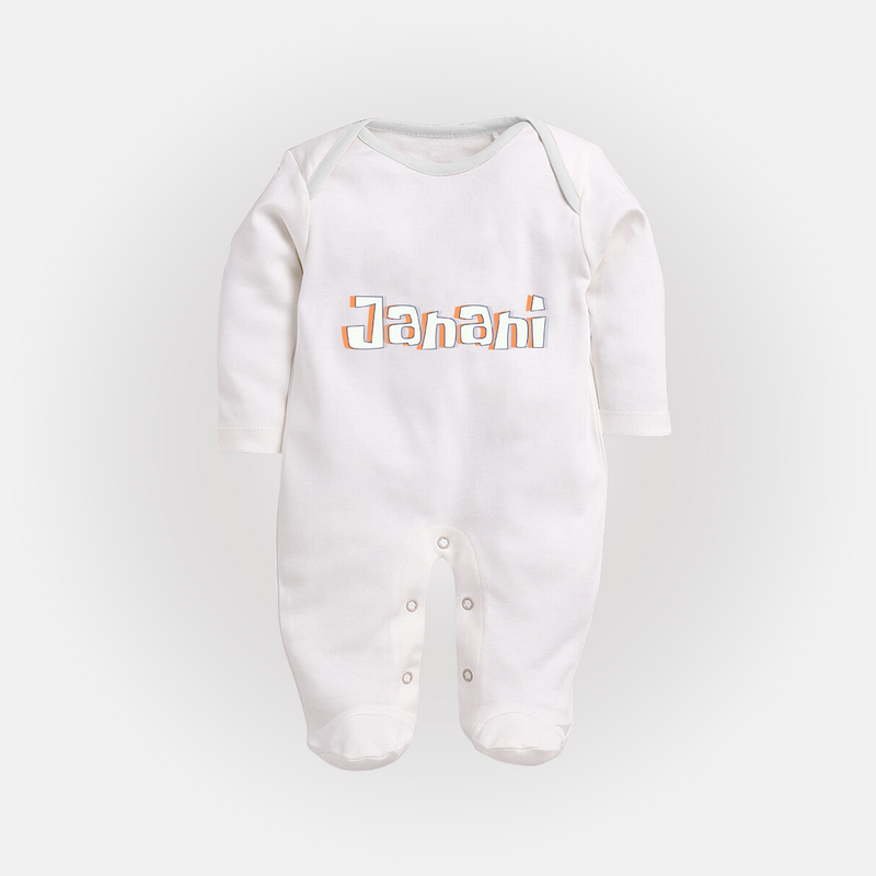 Custom Name Sleep Suit / Full Sleeve Bodysuit | Make It Personal and Adorable - WHITE - New Born (Chest 7.5")