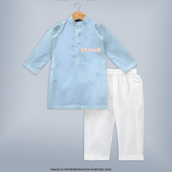 Custom Name Kurta Set | Make It Personal and Adorable - BABY BLUE - 3 - 6 Months Old (Chest 24", Kurta Length 14'', Waist 19", Pant Length 14")