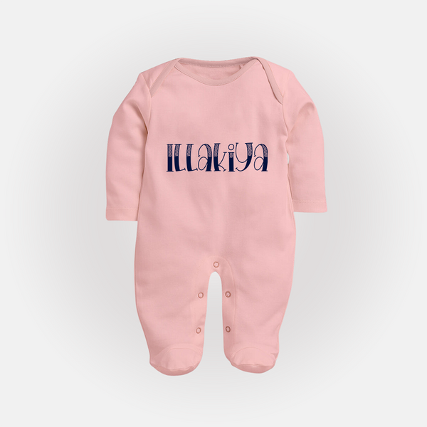 Name It and Wear It | Custom Sleep Suit / Full Sleeve Bodysuit for Your Little One - BABY PINK - New Born (Chest 7.5")
