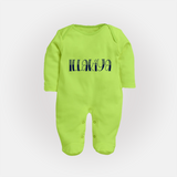 Name It and Wear It | Custom Sleep Suit / Full Sleeve Bodysuit for Your Little One - LIME GREEN - New Born (Chest 7.5")