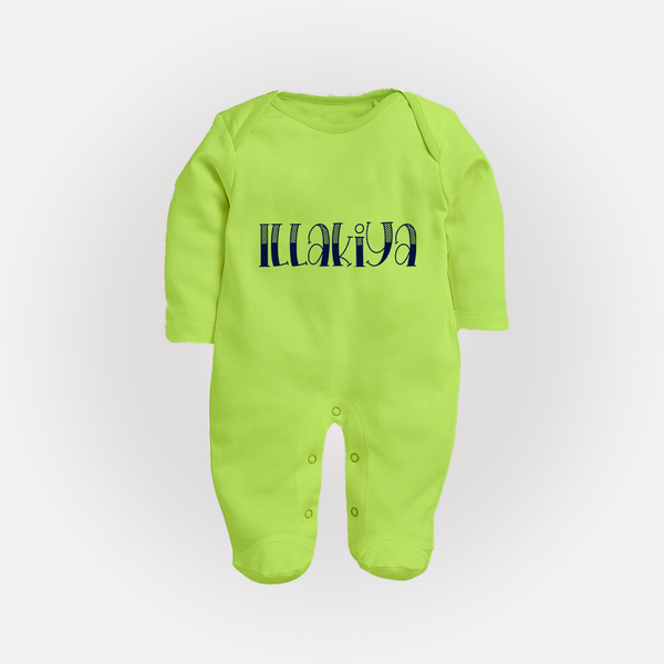 Name It and Wear It | Custom Sleep Suit / Full Sleeve Bodysuit for Your Little One - LIME GREEN - New Born (Chest 7.5")