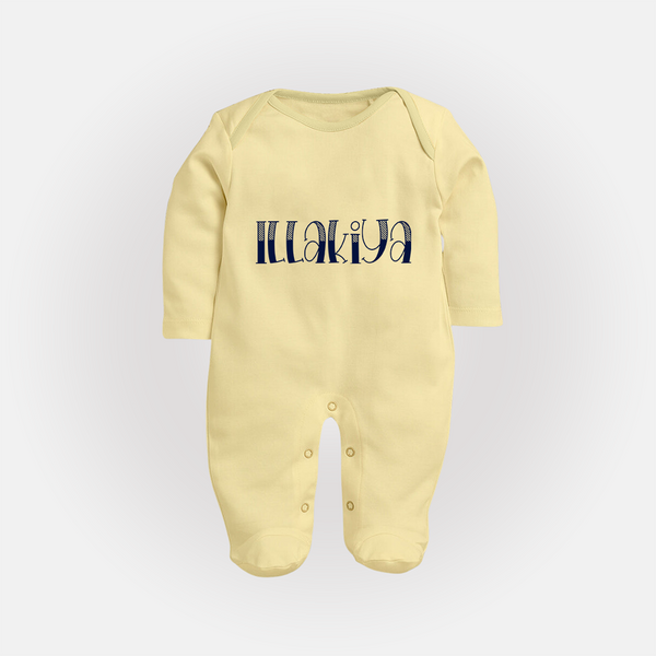 Name It and Wear It | Custom Sleep Suit / Full Sleeve Bodysuit for Your Little One - PASTEL YELLOW - New Born (Chest 7.5")