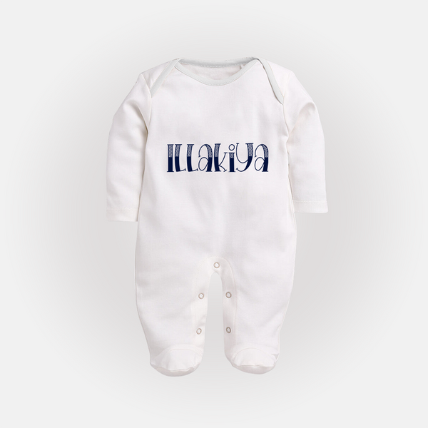 Name It and Wear It | Custom Sleep Suit / Full Sleeve Bodysuit for Your Little One - WHITE - New Born (Chest 7.5")