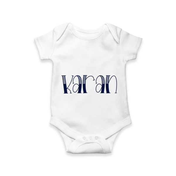 Specially Designed Name Printed Romper for Babies - WHITE - 0 - 3 Months Old (Chest 16")