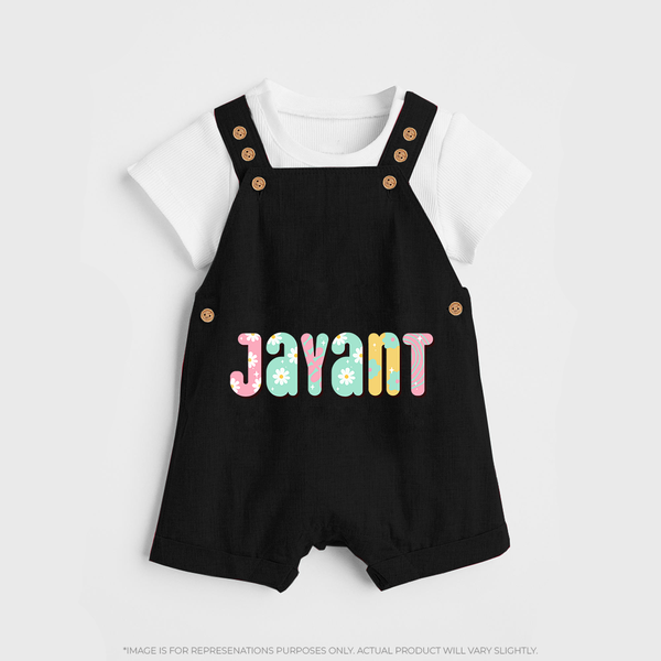 Unique as Me Dungaree Set | Name Printed Baby Dungaree Set - BLACK - 0 - 5 Months Old (Chest 18")