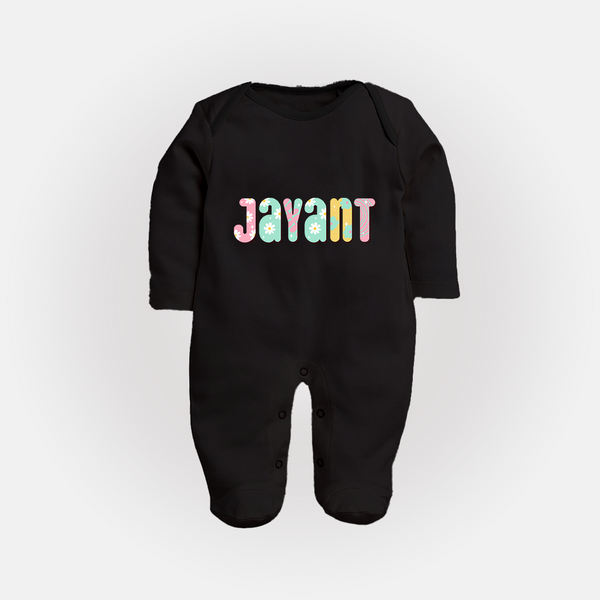 Unique as Me Sleep Suit / Full Sleeve Bodysuit | Name Printed Baby Sleep Suit / Full Sleeve Bodysuit - BLACK - New Born (Chest 7.5")
