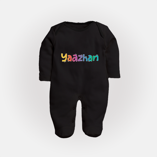 My First Name Sleep Suit / Full Sleeve Bodysuit | Celebrate Baby's Name with Style - BLACK - New Born (Chest 7.5")