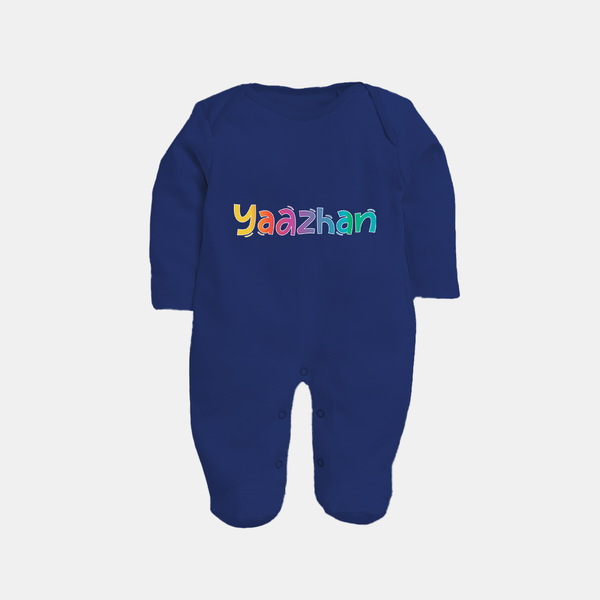 My First Name Sleep Suit / Full Sleeve Bodysuit | Celebrate Baby's Name with Style - NAVY BLUE - New Born (Chest 7.5")