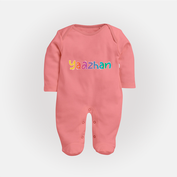 My First Name Sleep Suit / Full Sleeve Bodysuit | Celebrate Baby's Name with Style - PEACH - New Born (Chest 7.5")