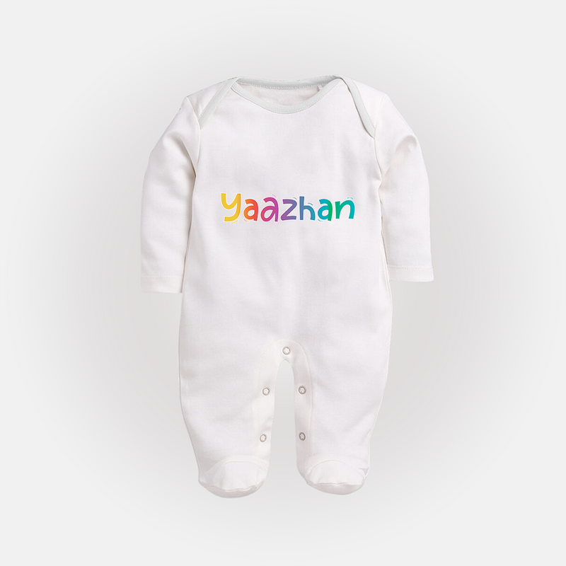 My First Name Sleep Suit / Full Sleeve Bodysuit | Celebrate Baby's Name with Style - WHITE - New Born (Chest 7.5")