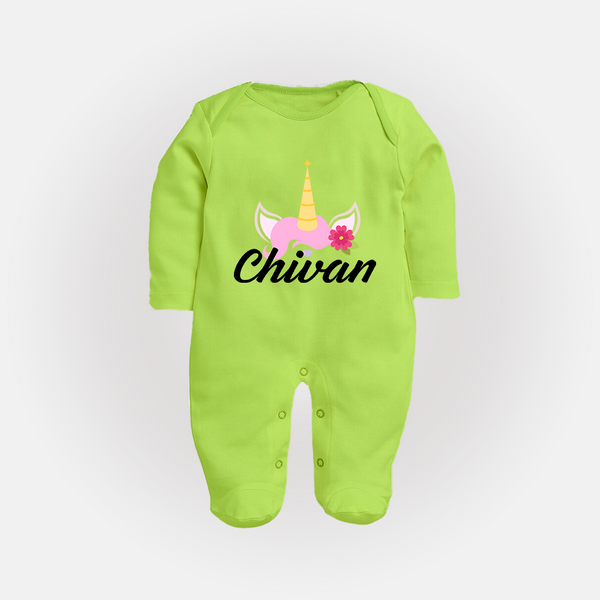 One and Only Sleep Suit / Full Sleeve Bodysuit | Featuring Your Baby's Beautiful Name - LIME GREEN - New Born (Chest 7.5")