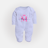 Just for Me | Custom Name Sleep Suit / Full Sleeve Bodysuit to Treasure - BABY BLUE - New Born (Chest 7.5")
