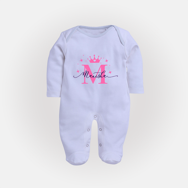 Just for Me | Custom Name Sleep Suit / Full Sleeve Bodysuit to Treasure - BABY BLUE - New Born (Chest 7.5")
