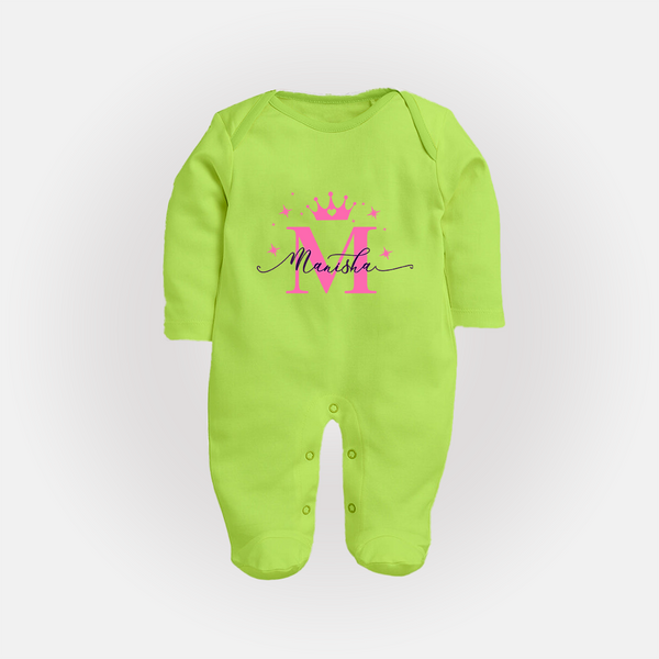 Just for Me | Custom Name Sleep Suit / Full Sleeve Bodysuit to Treasure - LIME GREEN - New Born (Chest 7.5")
